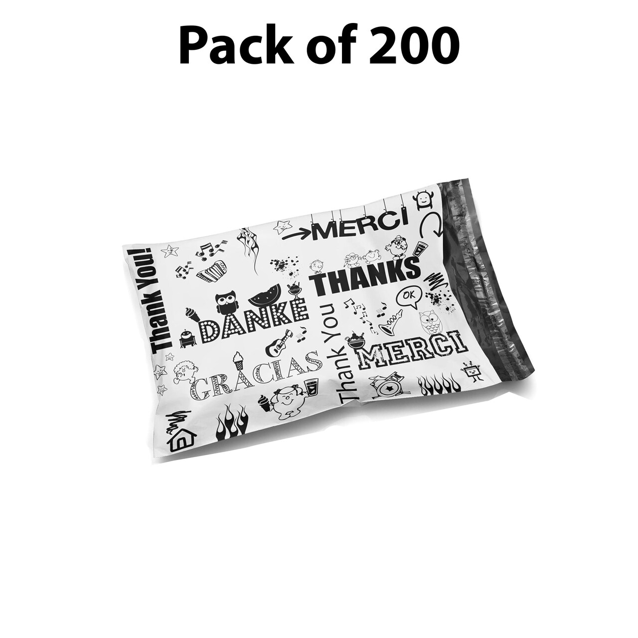 6 x 9 Glossy Black Decorative Thank You Plastic Poly Mailer Bags Waterproof Shipping Mailing Envelope 2 Mil for Apparel, Clothes, Shirts, Books – Permanent Adhesive Seal